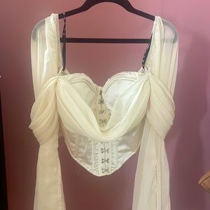 Misguided brand. Cream colored silver hardware off the shoulder, corset top